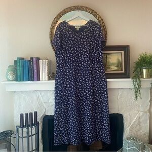 Eddie Bauer Blue Cotton Cottagecore Floral Midi Dress XL